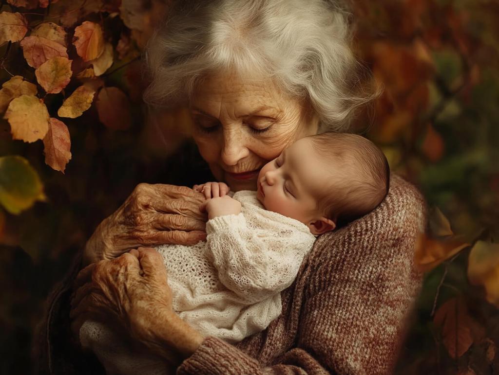 Una abuela con su nieta en brazos
