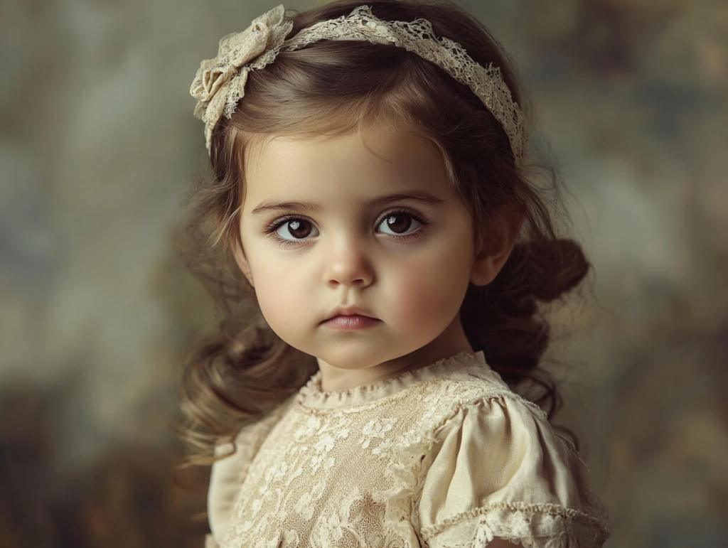 Una niña pequeña con ropa vintage