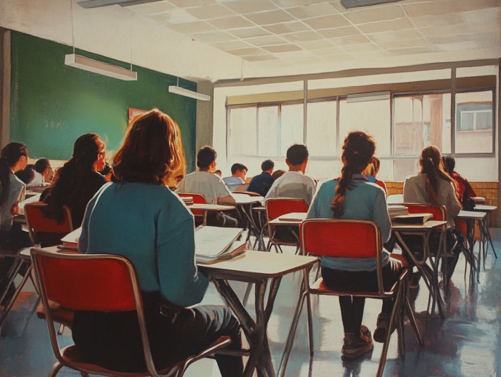 Una clase de un instituto en marcha