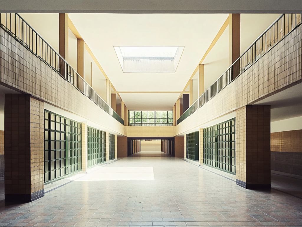 Interior de un colegio cerrado y sin vida