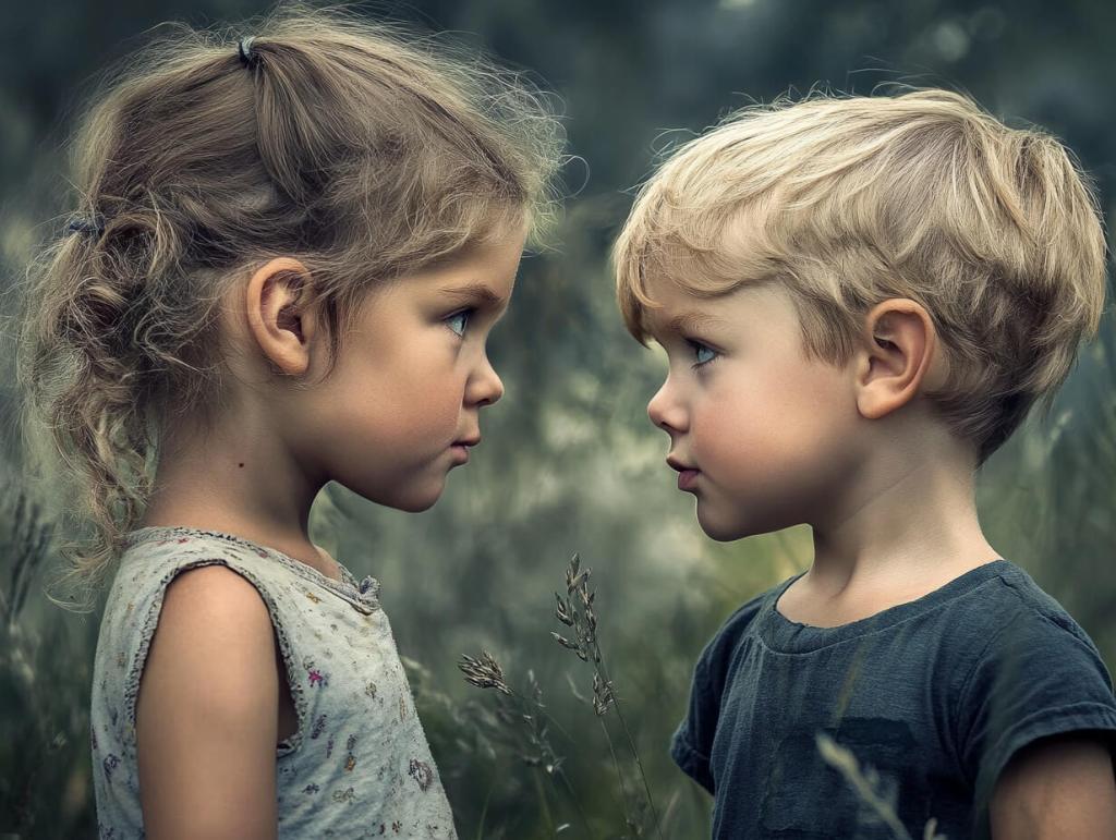 Niña y niño se encaran enfadados