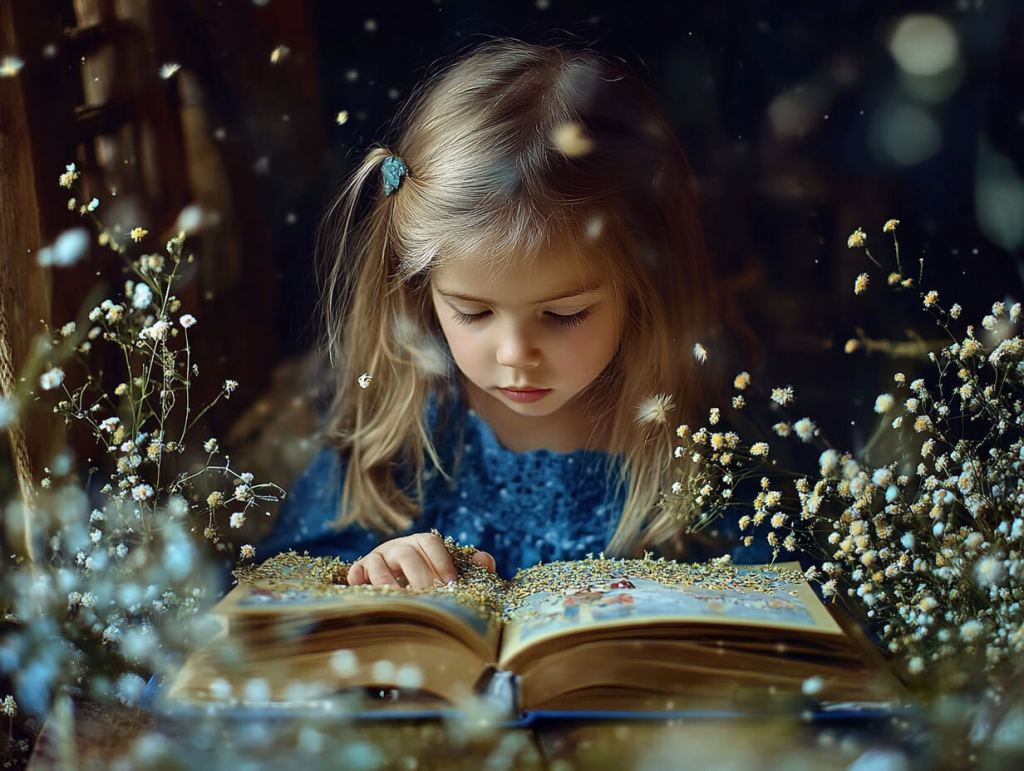 Una niña letyendo un cuento