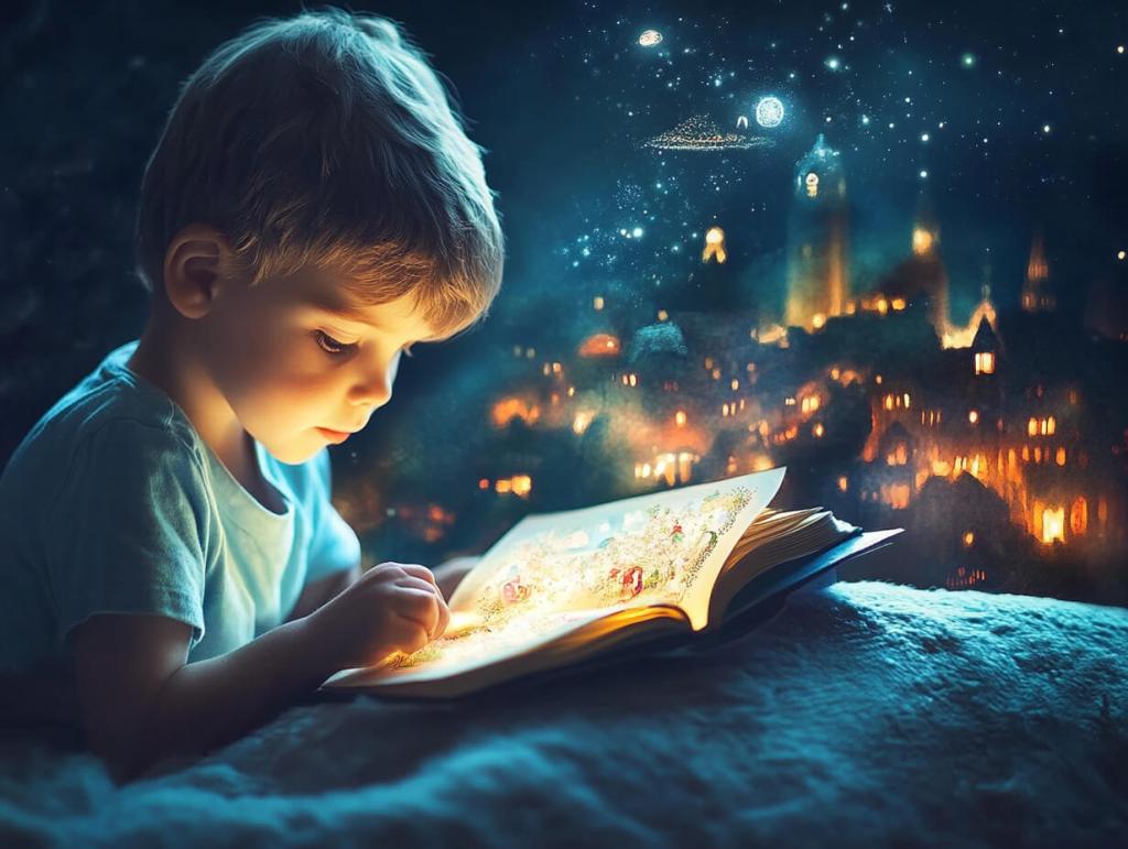 Un niño leyendo un cuento e imaginando