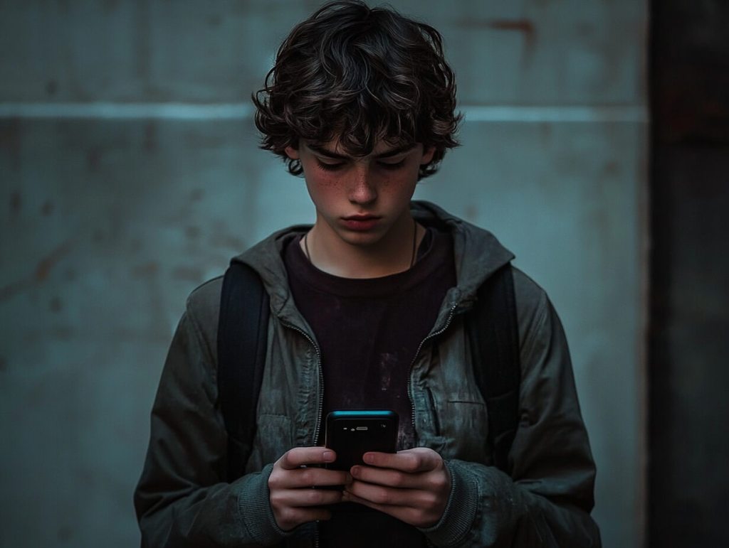 Un adolescente enviando un mensaje en el móvil