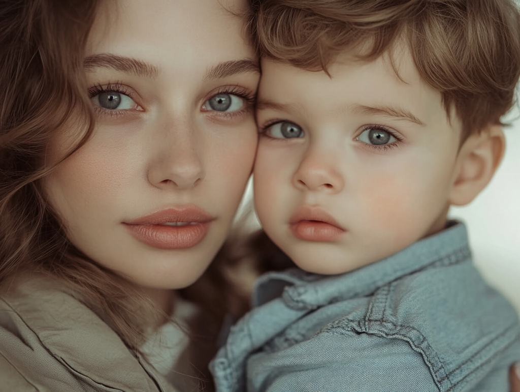 Un niño pequeño con su madre joven