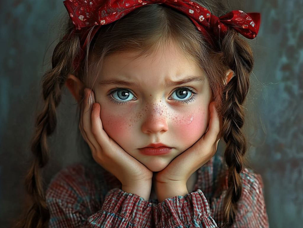 Una niña con rostro de preocupación