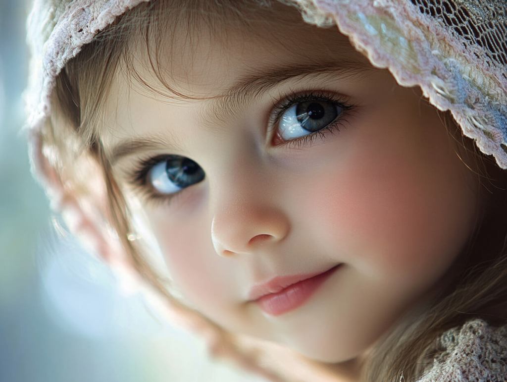 Una niña mirando a la cámara de reojo