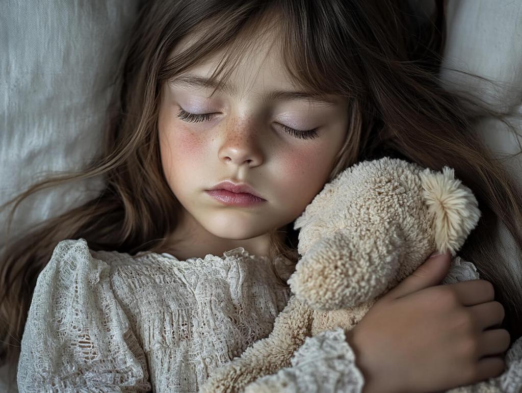 Una niña se abraza a su peluche