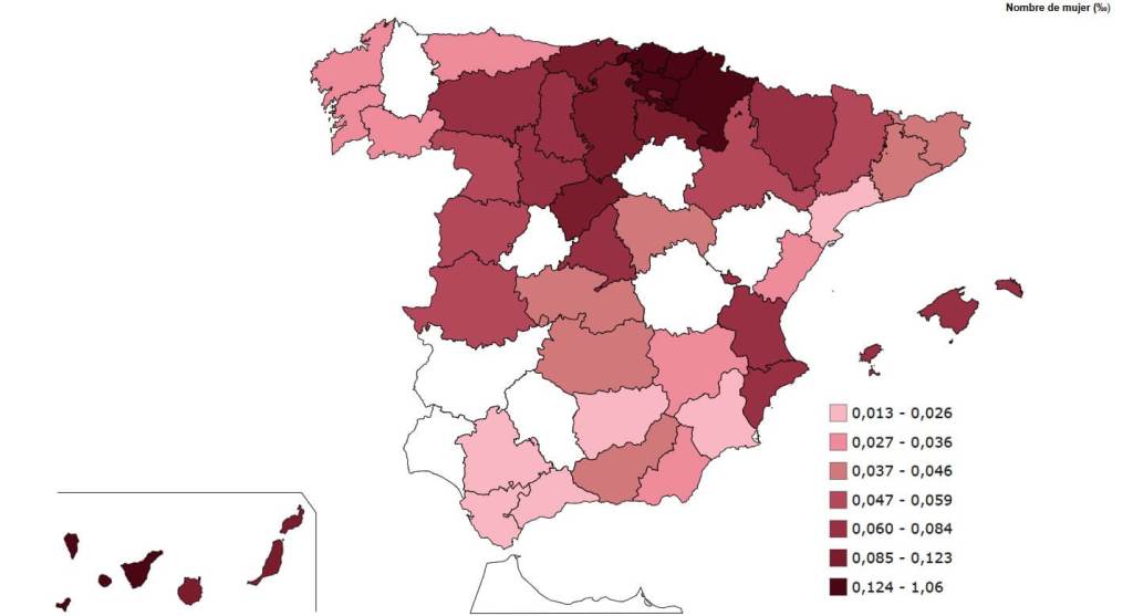 Distribución geográfica en España del nombre vasco Alaia