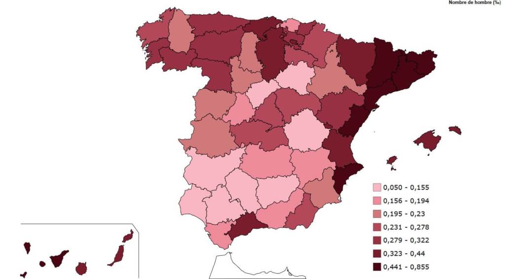 Distribución geográfica del nombre de niño Alan según el INE