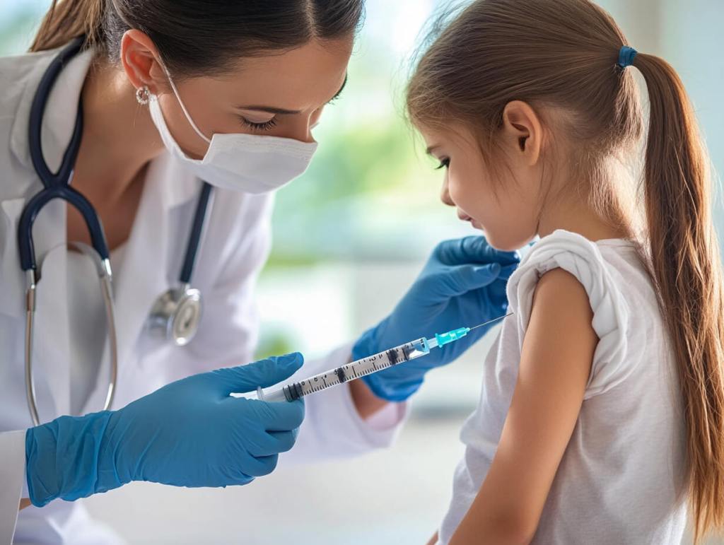 Una enfermera vacuna a una niña pequeña