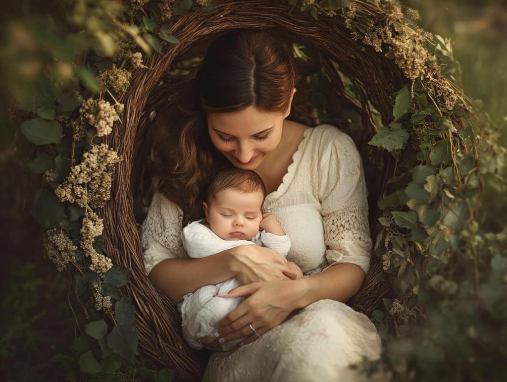 Madre e hija posan en el jardín