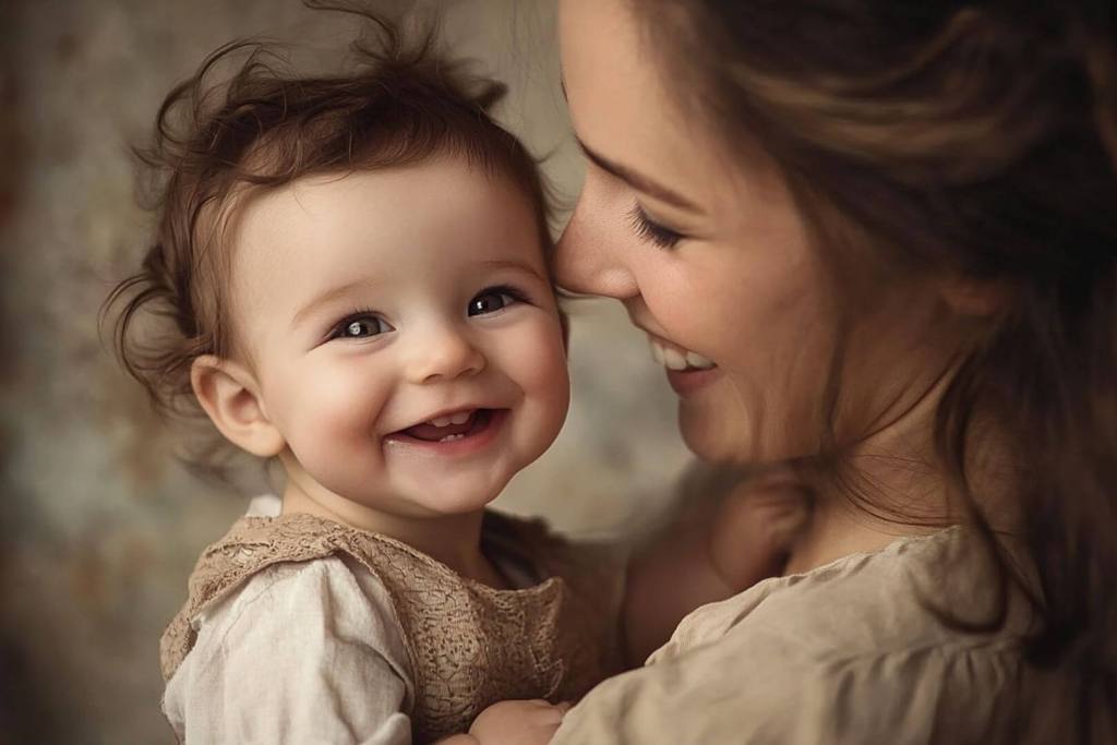 Madre y bebé ríen