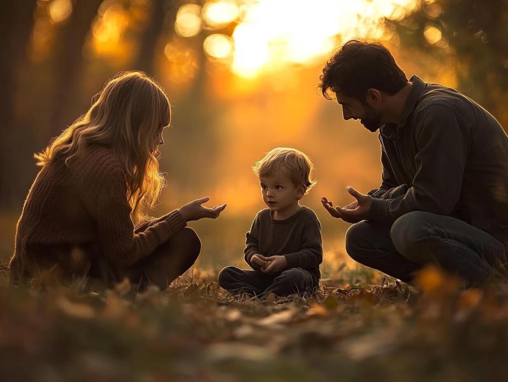 Un niño habla con sus padres