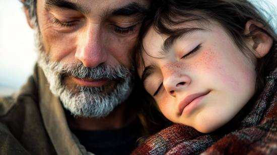 Padre e hija adolescente en actitud cariñosa e íntima