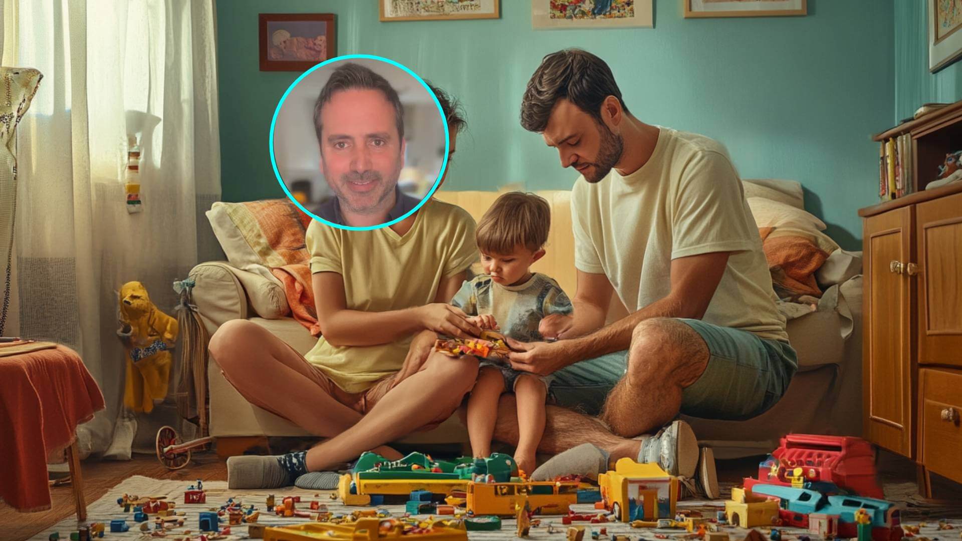 Padre juega con sus hijos