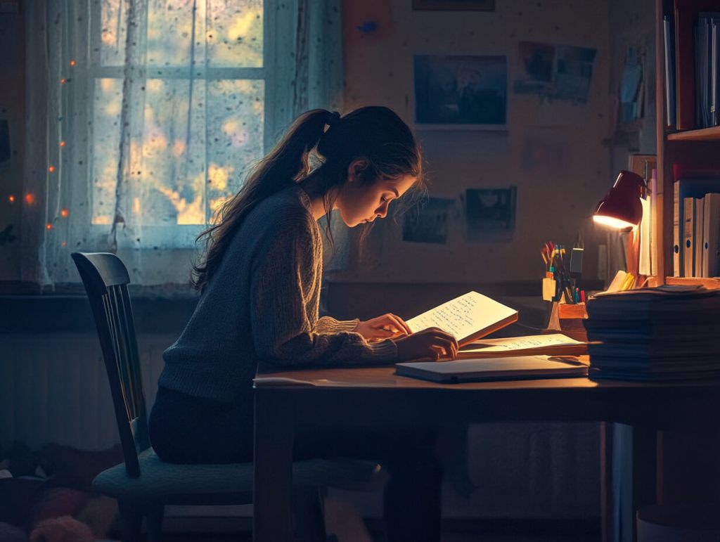 Una adolescente estudiando