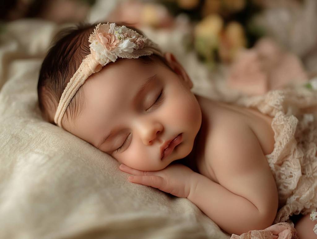 Una bebé posa dormida