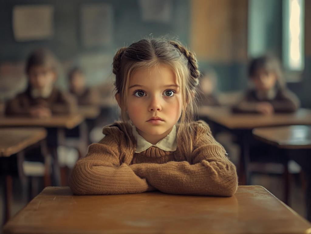 Una niña concentrada en clase