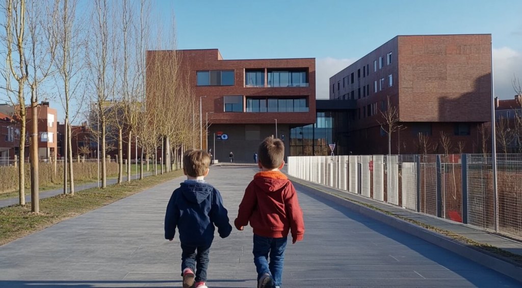 Niños en la puerta del colegio