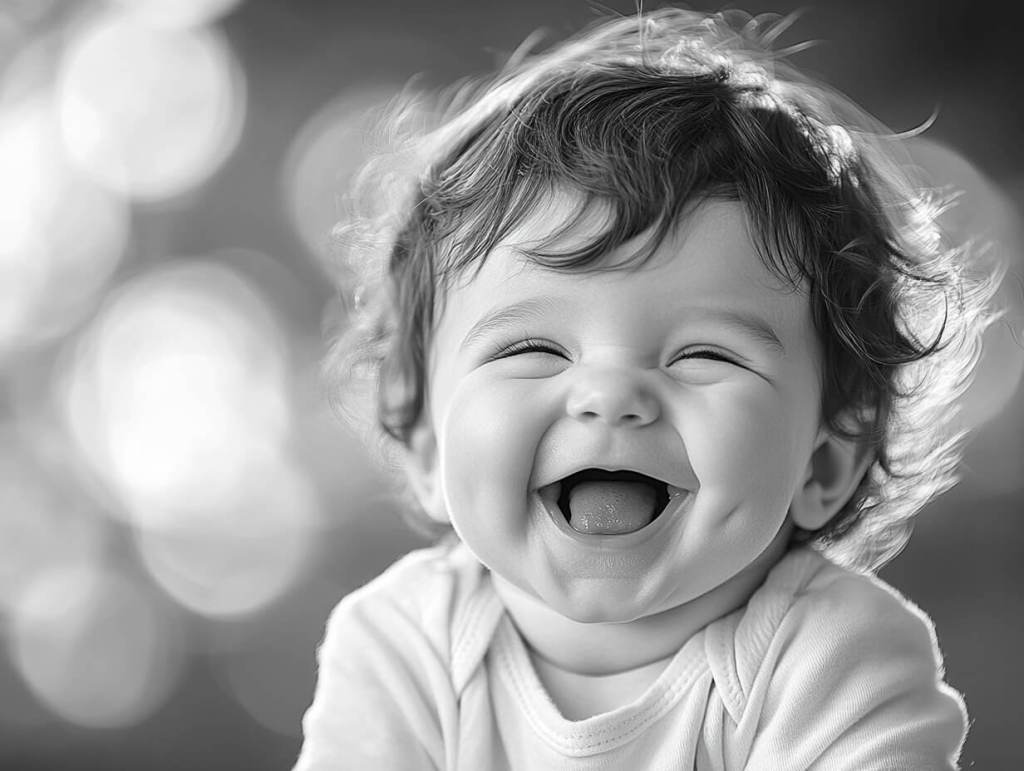Un bebé feliz sonríe de oreja a oreja