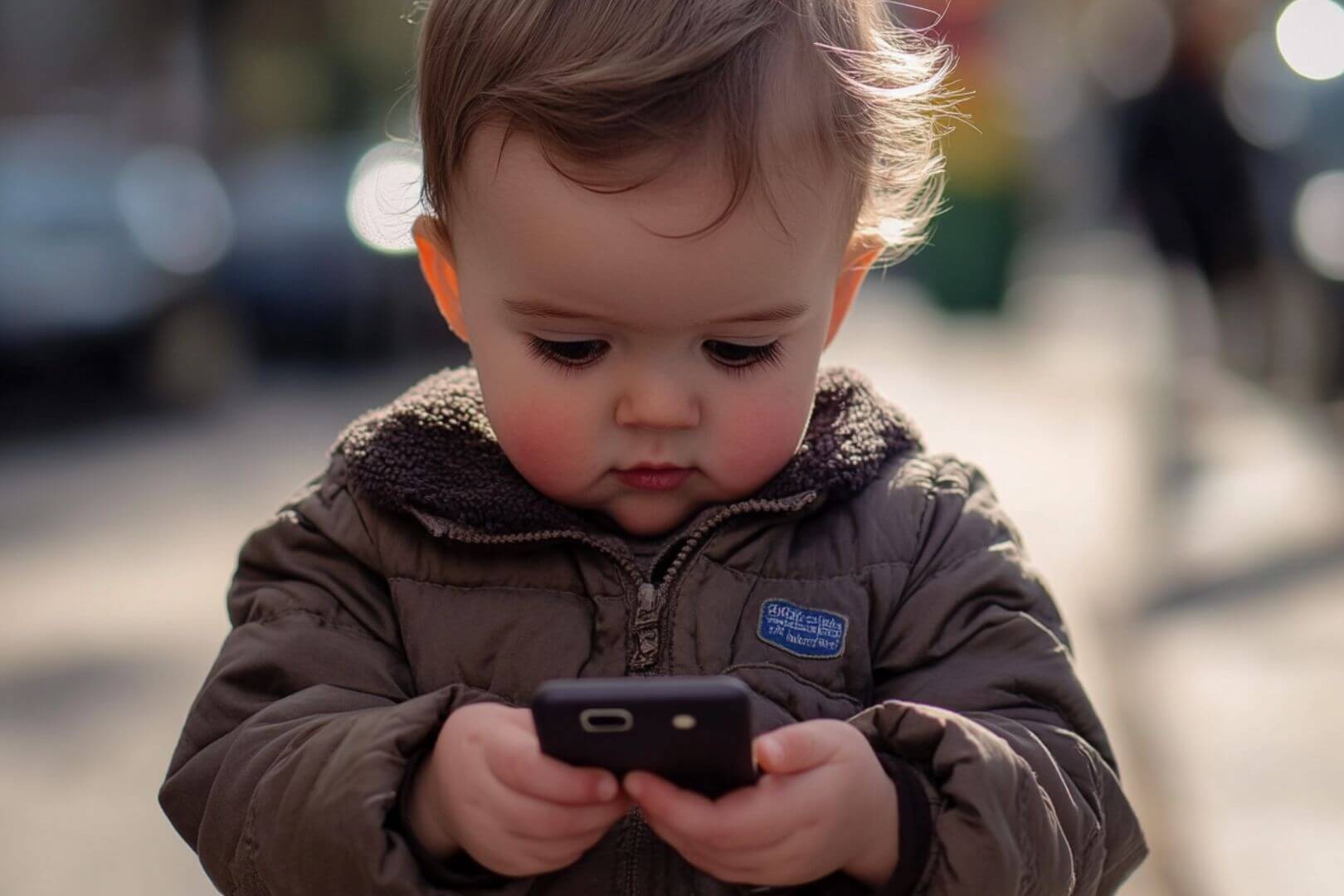 Un bebé mirando el móvil