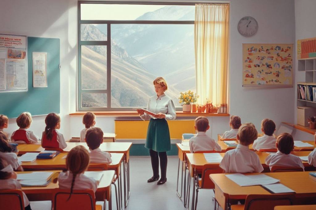 Una clase de un colegio en marcha