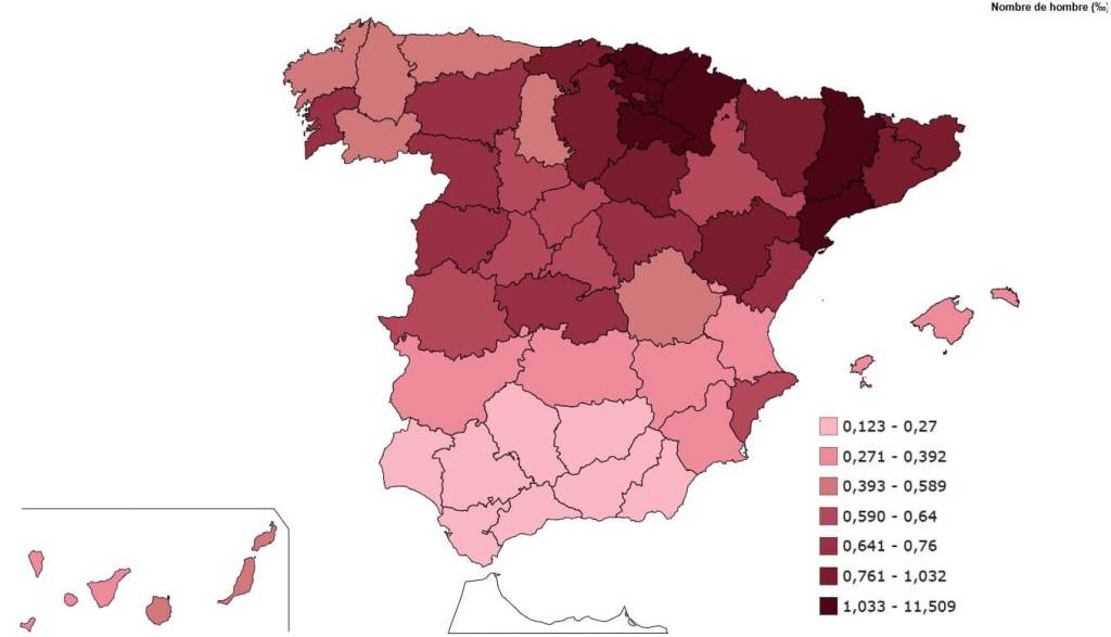 Distribución geográfica del nombre de niño Unai