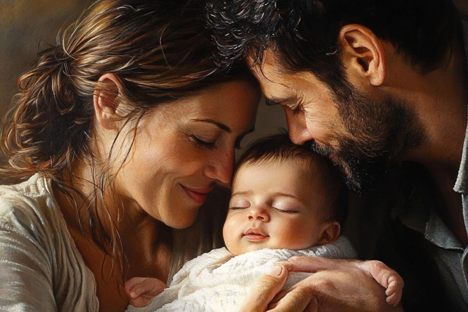 Una familia feliz con su hijo recién nacido