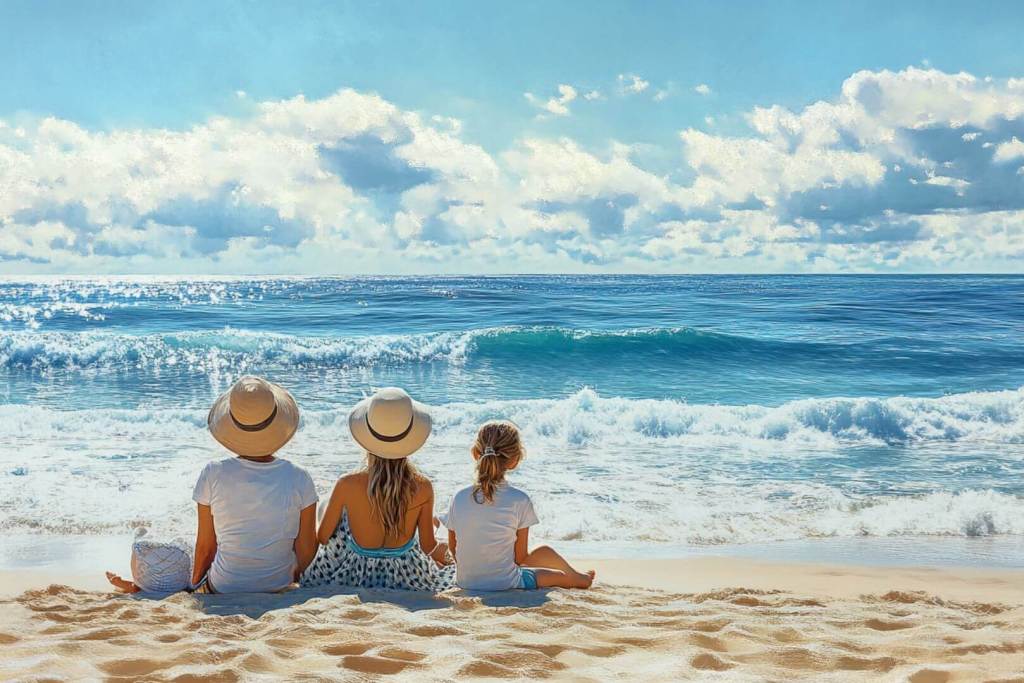 Una familia observando el mar