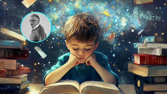 Un niño concentrado en sus ideas y en los libros