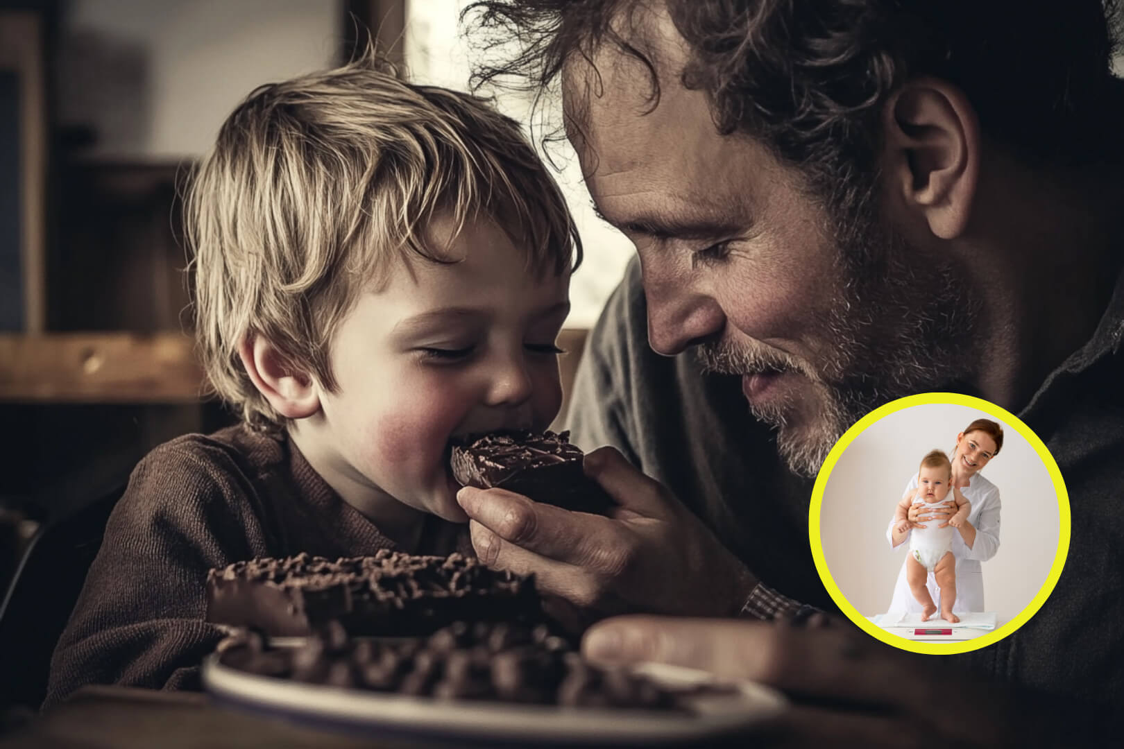 Un niño come un dulce con su padre