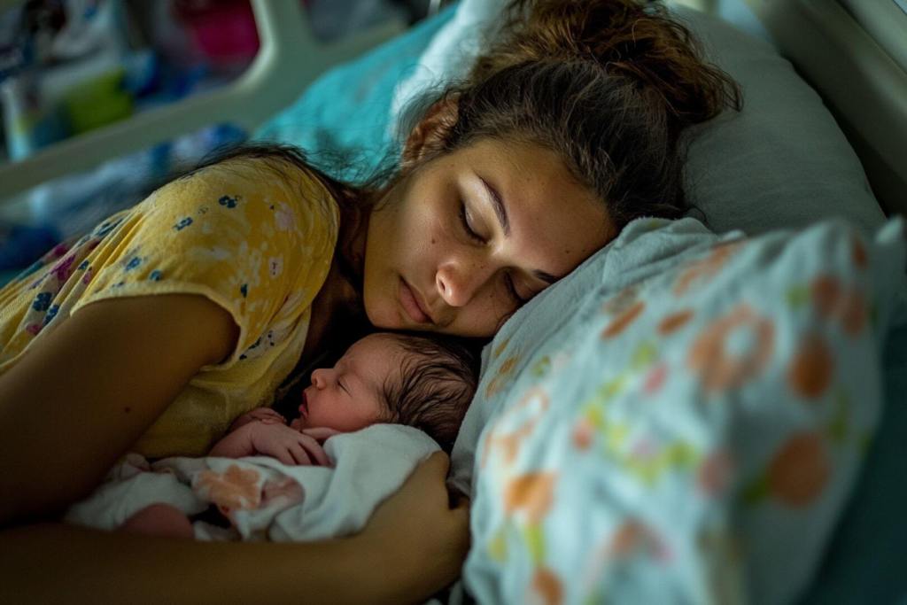 Una madre y su bebé recién nacida duermen abrazadas