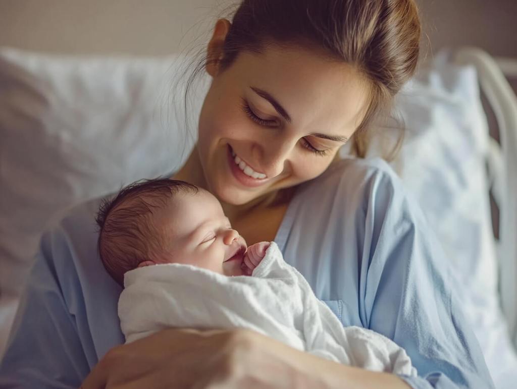 Una madre con su bebé recién nacido