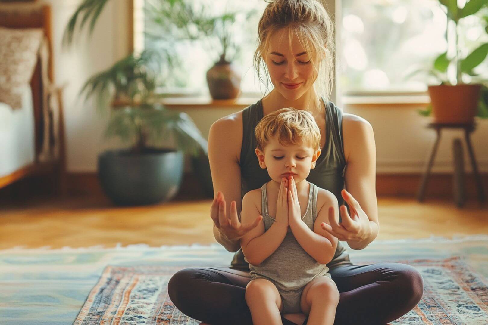 Madre e hijo haciendo deporte en casa