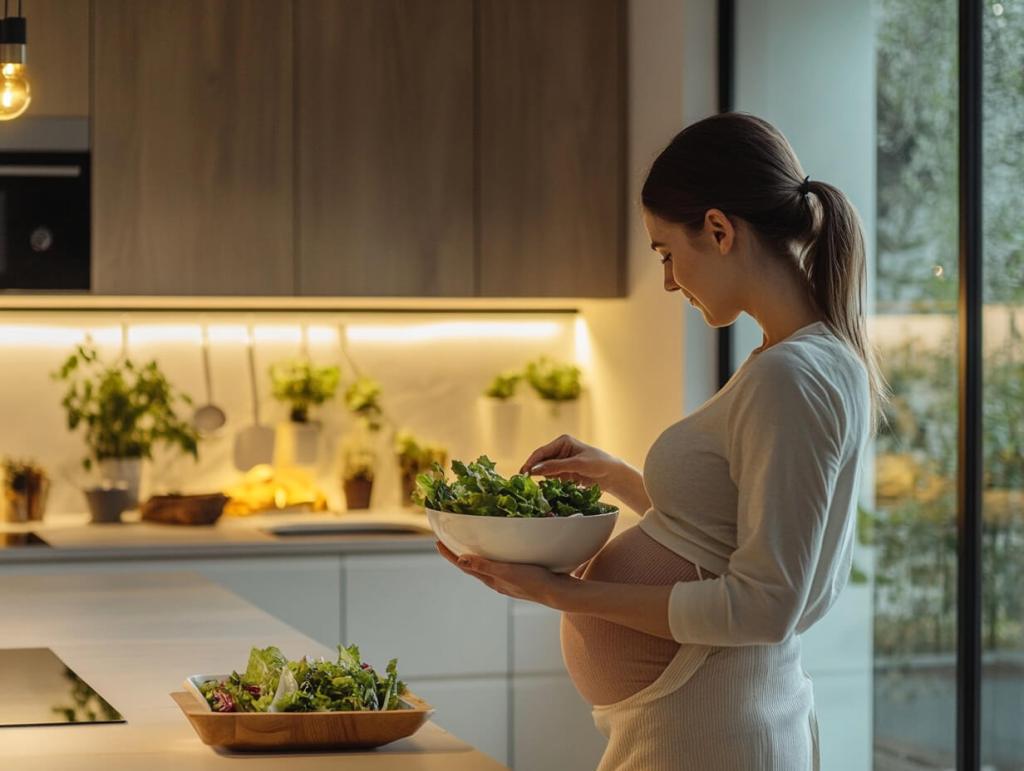 Una mujer embarazada se prepara la comida