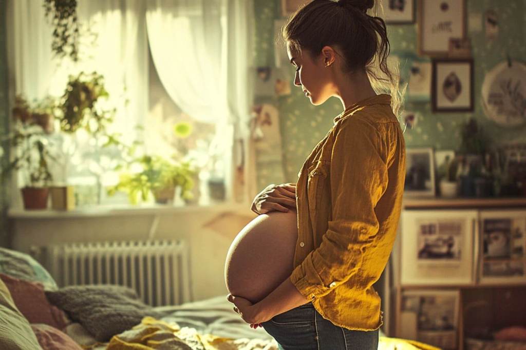 Una mujer joven a punto de ponerse parto