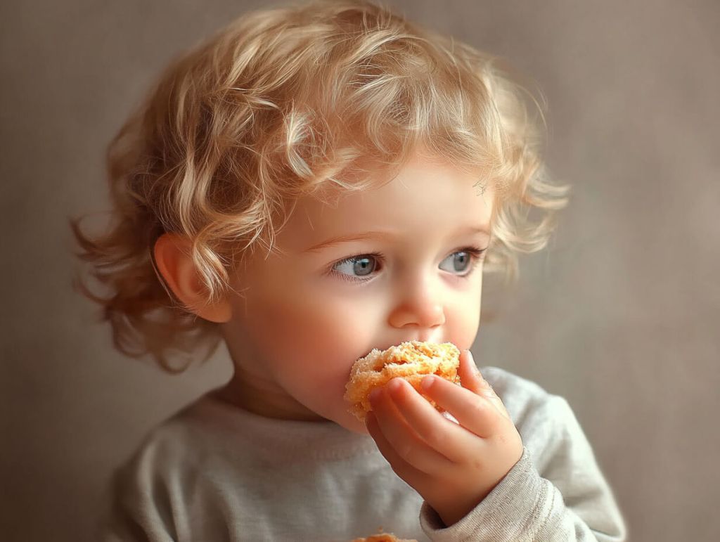 Un niño pequeño comiendo