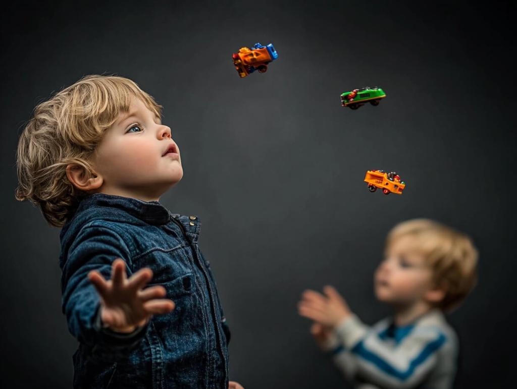 Un niño tira los juguetes al aire