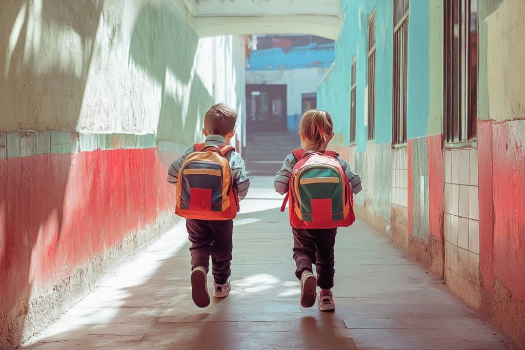 Dos niños pequeños en el colegio