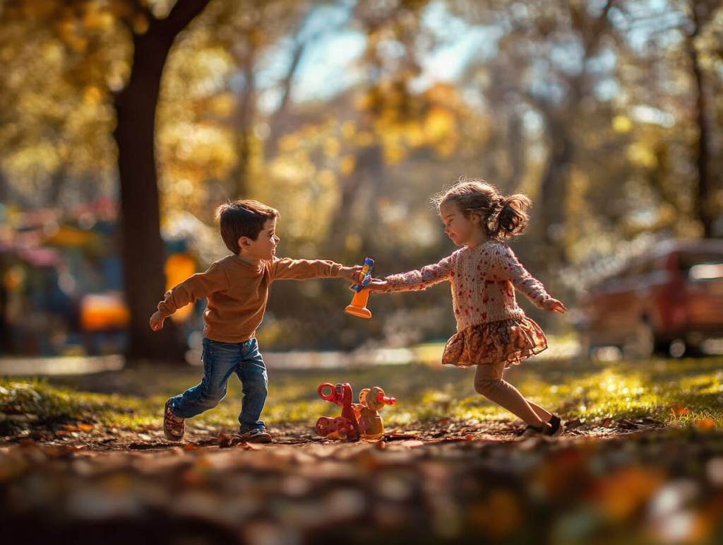 Dos niños juegan en el parque