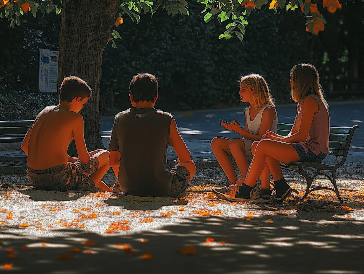 Niños y adolescentes hablando