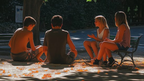 Niños y adolescentes hablando