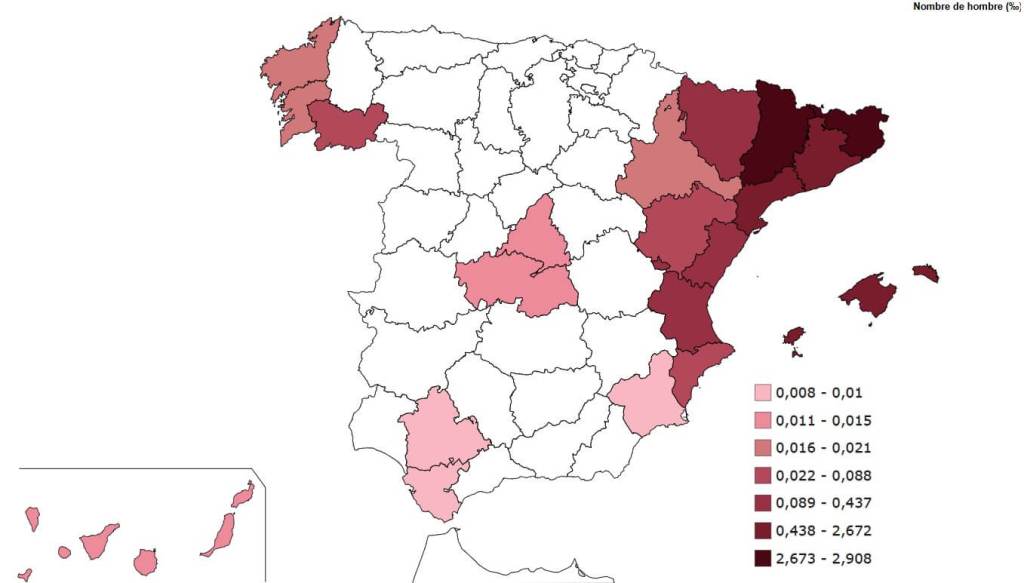 Distribución geográfica en España del nombre Biel