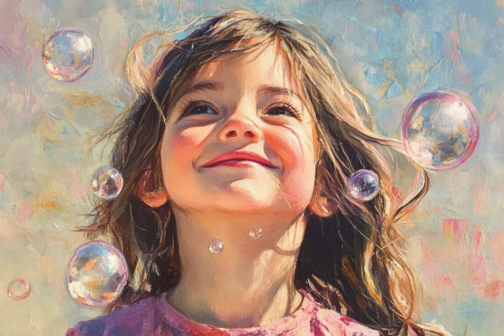 Una niña feliz entre burbujas