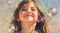 Una niña feliz entre burbujas