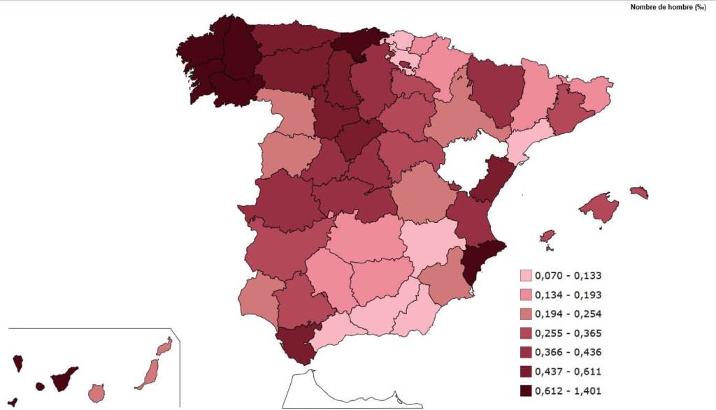 Distribución geográfica del nombre de niño Mauro