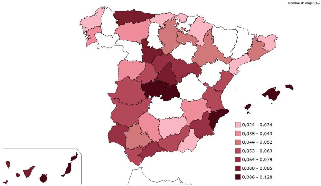 Distribución geográfica en España del nombre de niña Penélope