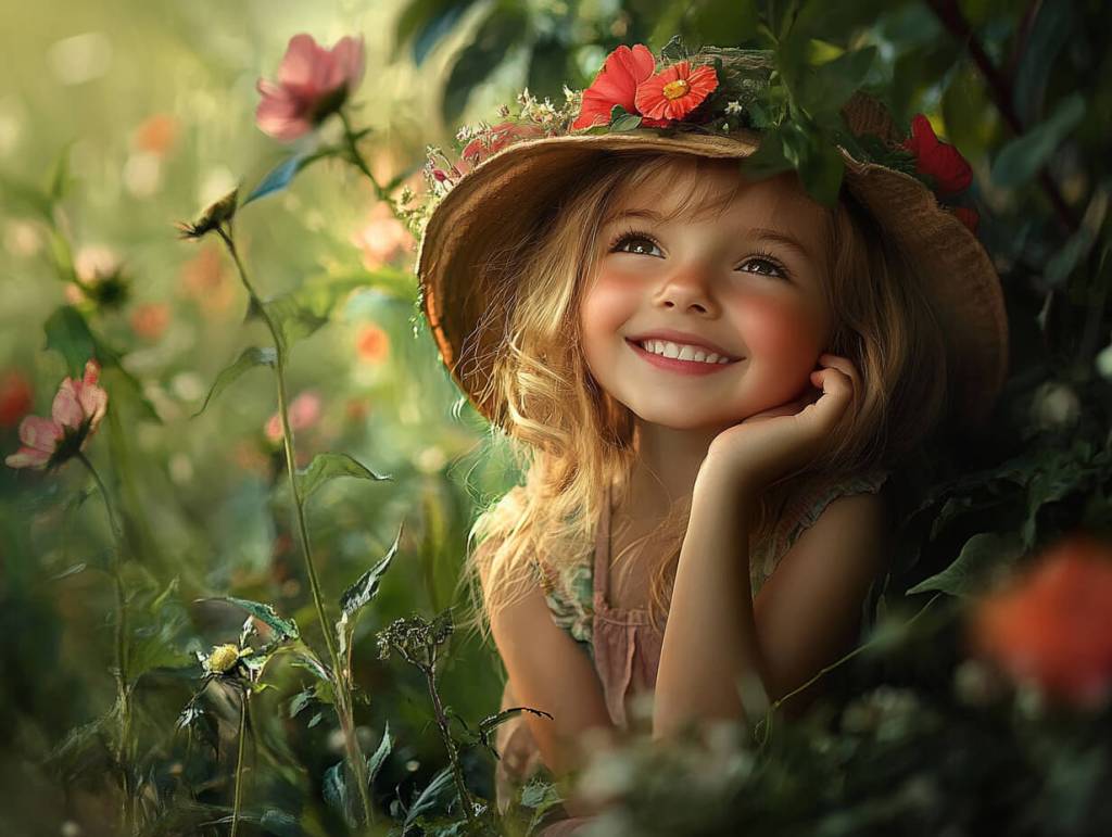 Retrato de una niña feliz en el campo