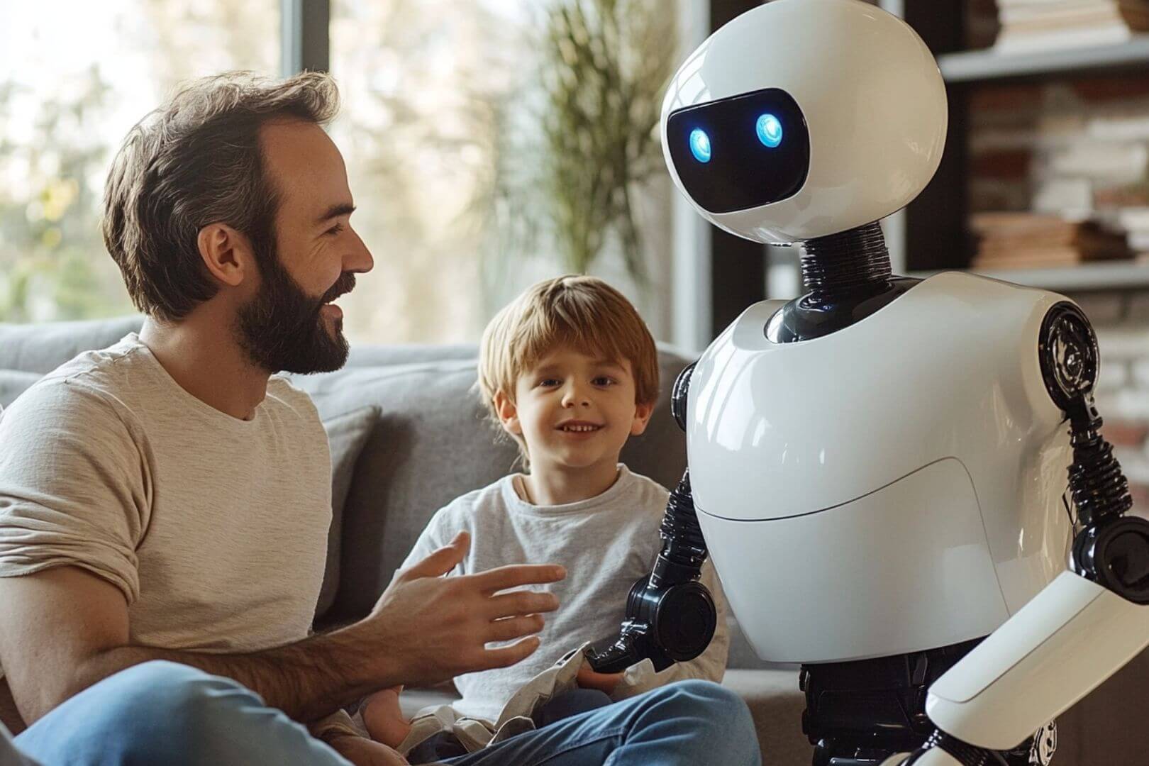 Padre, hijo y robot inteligente